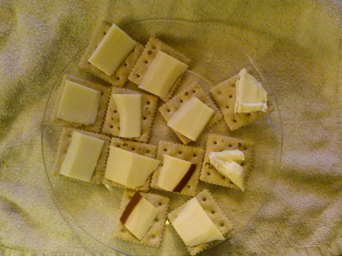 Cheese and Crackers Snack Box (Bistro-Style Workday Bento) ingredients and preparation setup