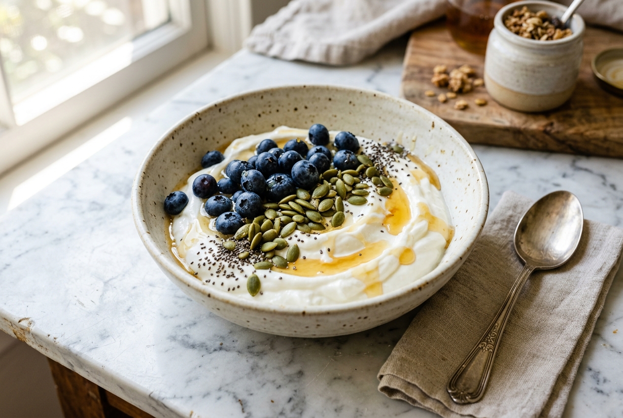 Greek Yogurt with Chia and Pumpkin Seeds (5-Minute Breakfast)
