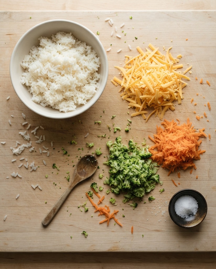 Mini Rice Balls with Veggies – Easy Back to School Lunch Recipe ingredients and preparation setup