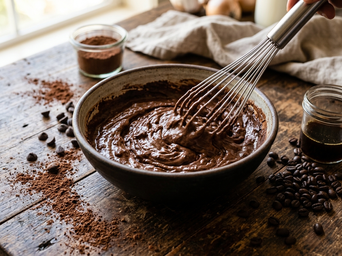 Mocha Protein Mousse (Rich 5-Minute Chocolate Coffee Mousse) ingredients and preparation setup