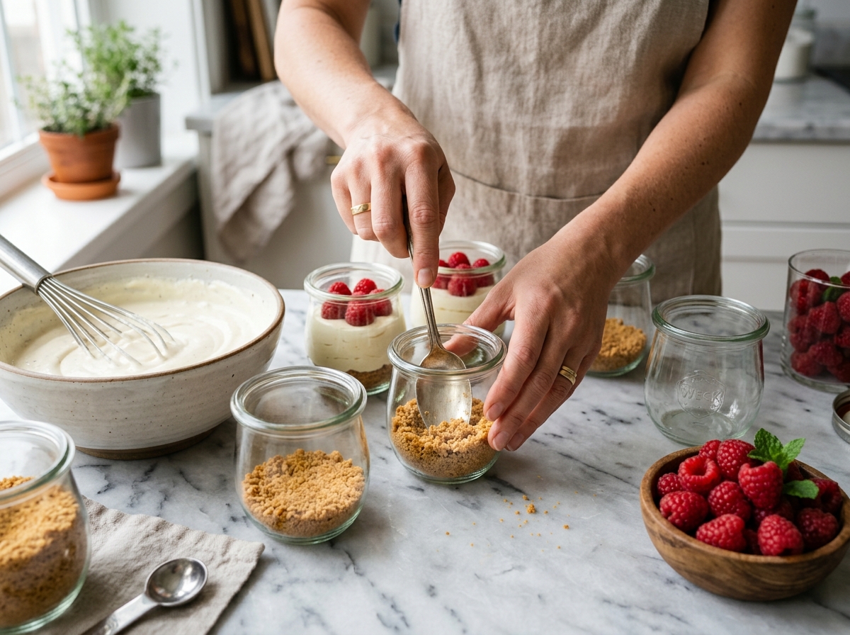 Protein Cheesecake Jars (Easy No-Bake High-Protein Dessert) ingredients and preparation setup