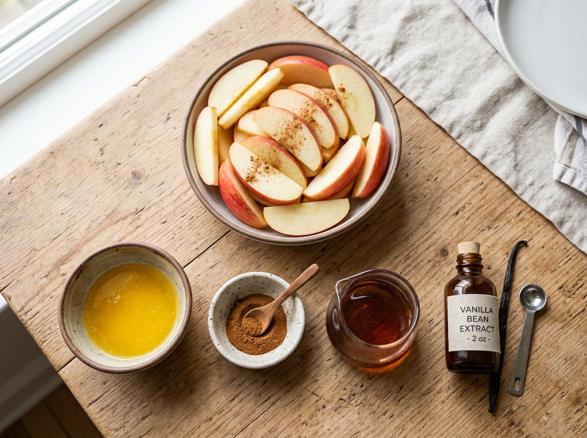 10-Minute Air Fryer Apple Slices with Cinnamon Butter ingredients and preparation setup