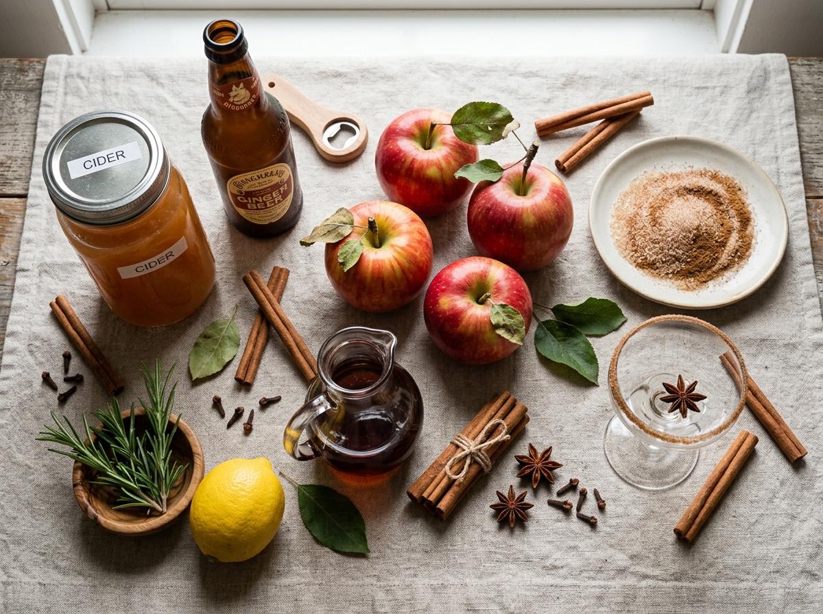 Easy Apple Cider Mocktail Recipe – Sparkling & Ready in 5 Minutes ingredients and preparation setup