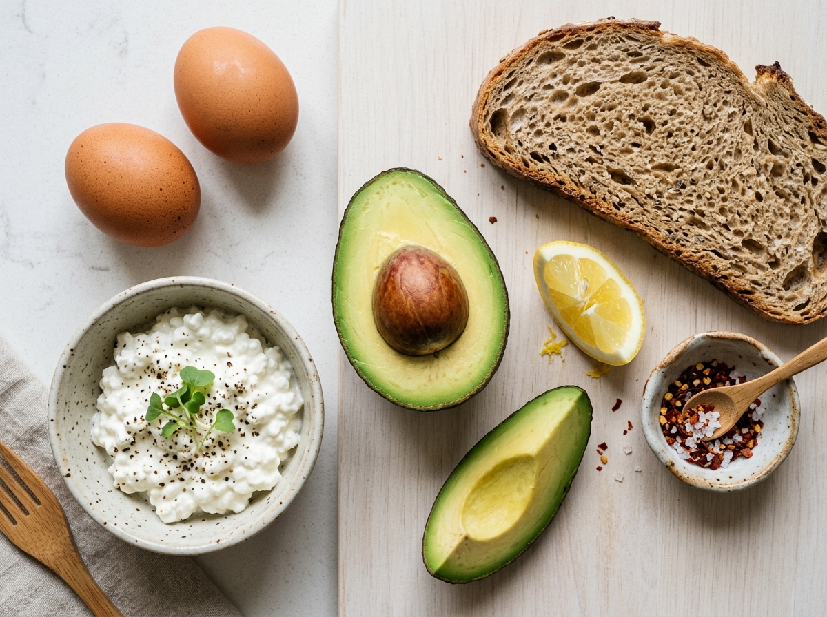Easy 5-Minute Avocado Toast with Egg: A Healthy High-Protein Breakfast for Work (Healthy Breakfast) ingredients and preparation setup