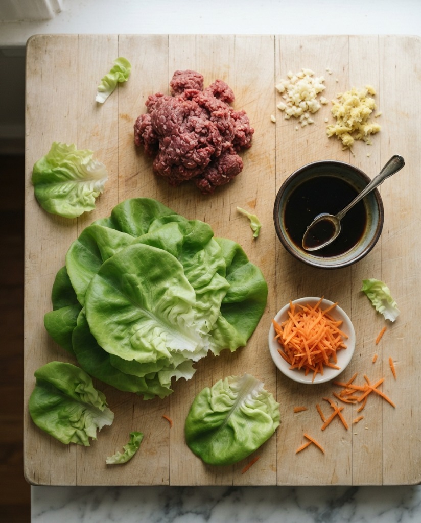 Beef Lettuce Wraps – Easy Low-Carb Dinner Recipe ingredients and preparation setup