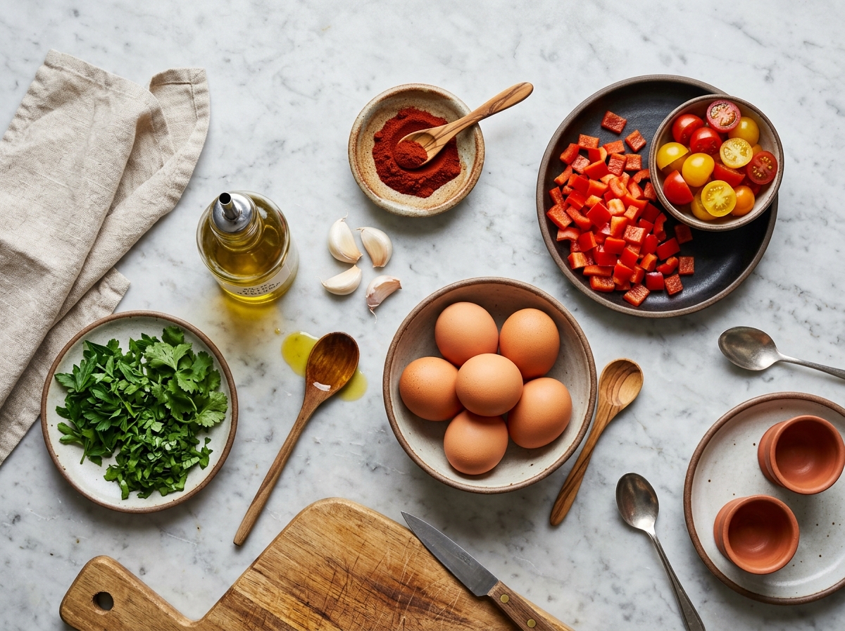 High-Protein Spanish-Style Egg Cups: A Flavorful and Protein-Rich Breakfast for Work (Quick & Healthy Recipe) ingredients and preparation setup