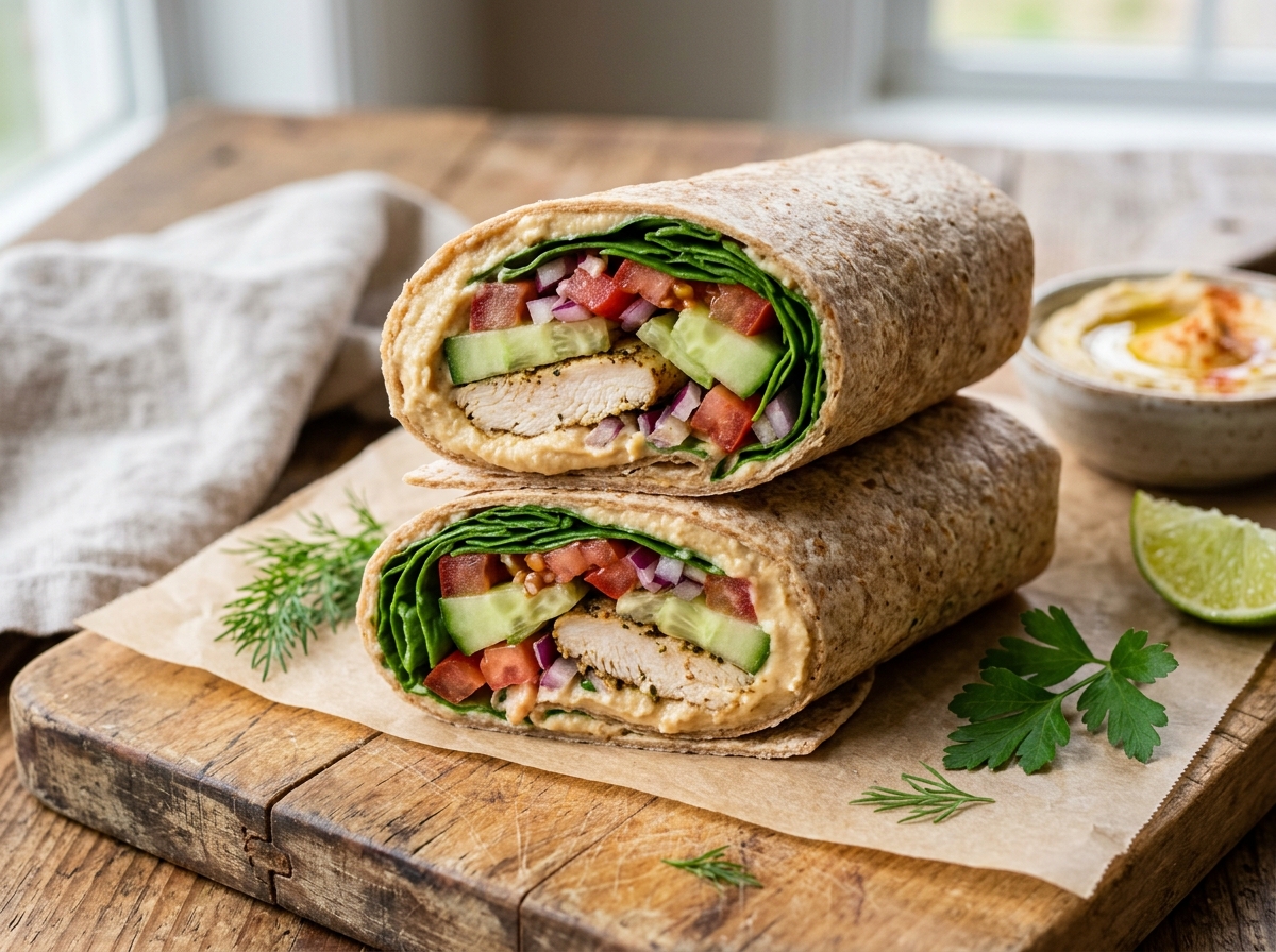 Chicken Cucumber Hummus Wrap (Easy 10-Minute Meal-Prep Lunch)
