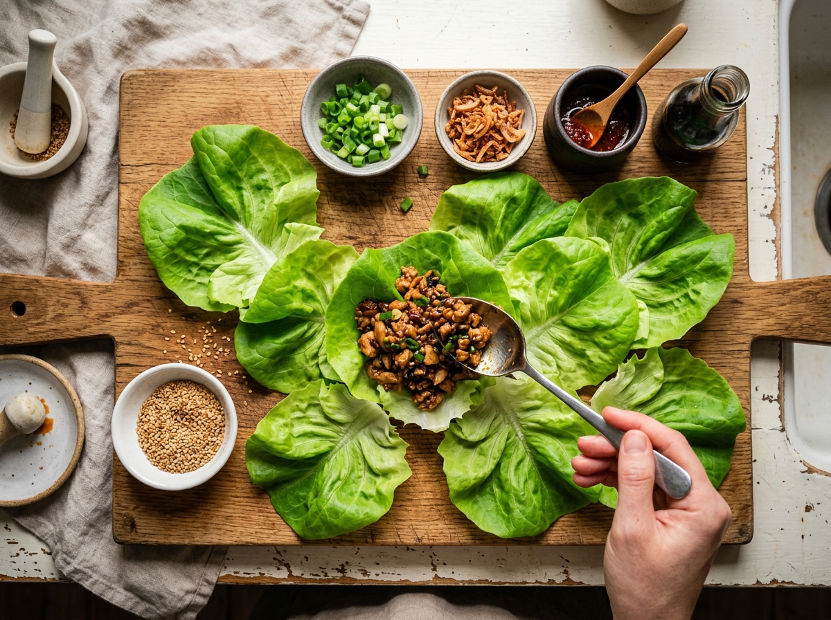Chicken Lettuce Wraps – Easy 15-Minute Lunch finished dish and serving presentation