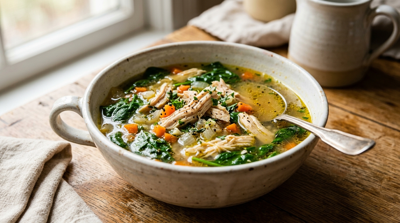 Easy Chicken Spinach Soup with Shredded Chicken (30-Minute Recipe)