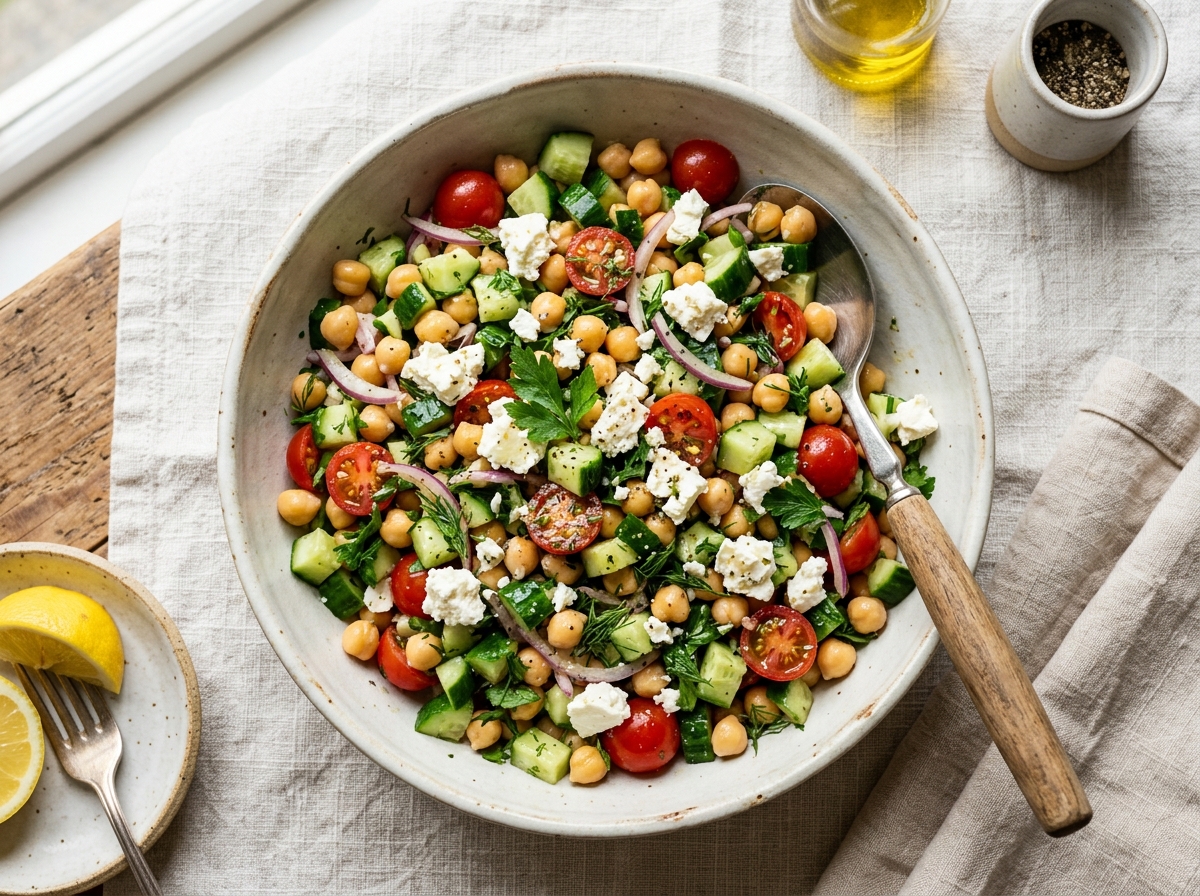 Chickpea Cucumber Feta Salad (Easy 10-Minute Mediterranean Lunch)