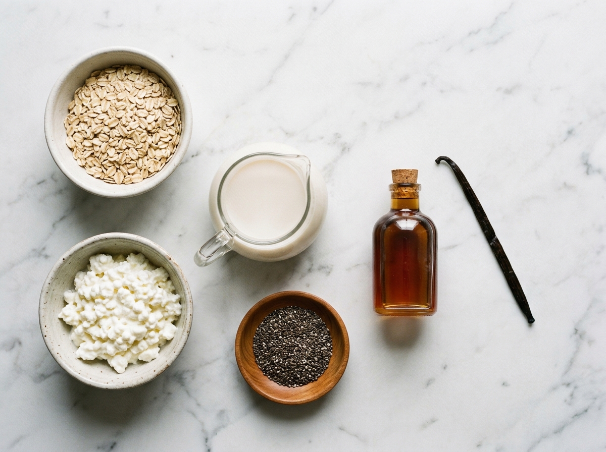 Cottage Cheese Overnight Oats – Easy Make-Ahead Breakfast ingredients and preparation setup