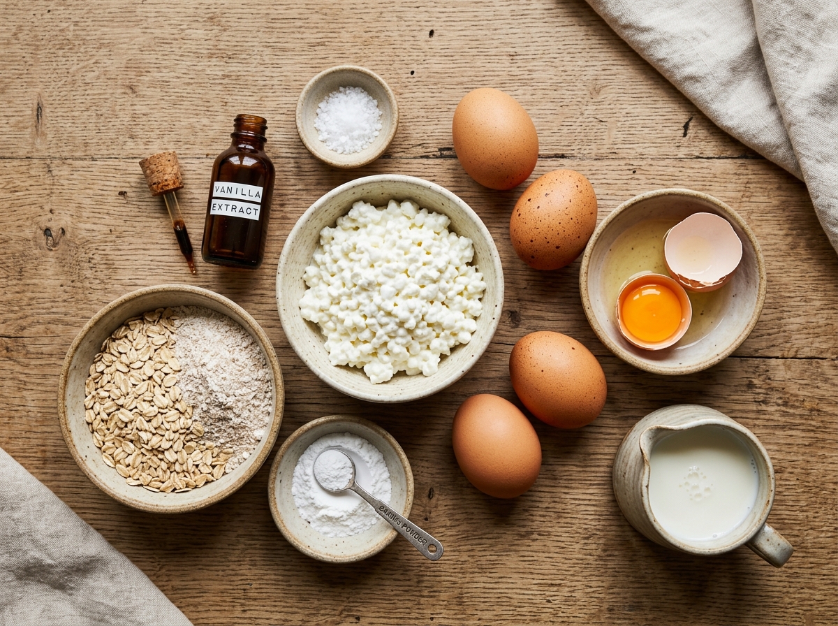 Cottage Cheese Pancakes – Easy Fluffy Breakfast Recipe ingredients and preparation setup