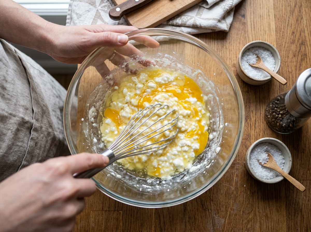 Cottage Cheese Scrambled Eggs – Easy Creamy Breakfast ingredients and preparation setup