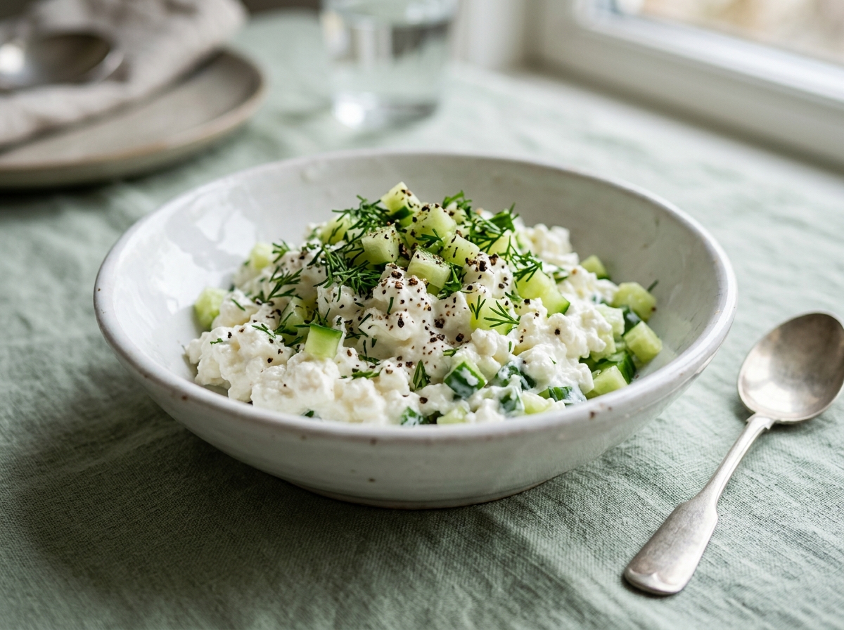High-Protein Cottage Cheese with Cucumber: A Light and Protein-Rich Breakfast for Work (Quick & Healthy Recipe)