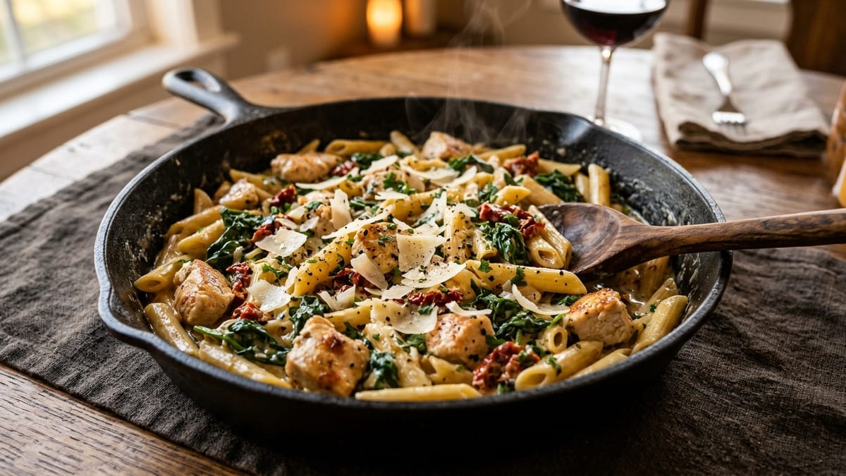 Double-click to save image, or right-click for 'Save image as...' One-Pot Creamy Tuscan Chicken Pasta