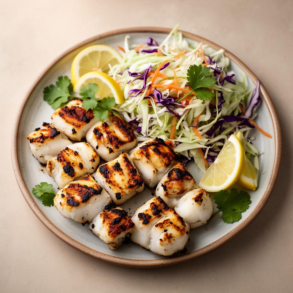 Fish Tikka with Cabbage Salad