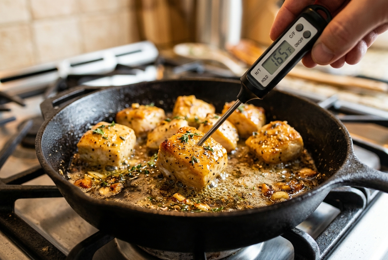 Garlic Butter Chicken and Broccoli Skillet finished dish and serving presentation