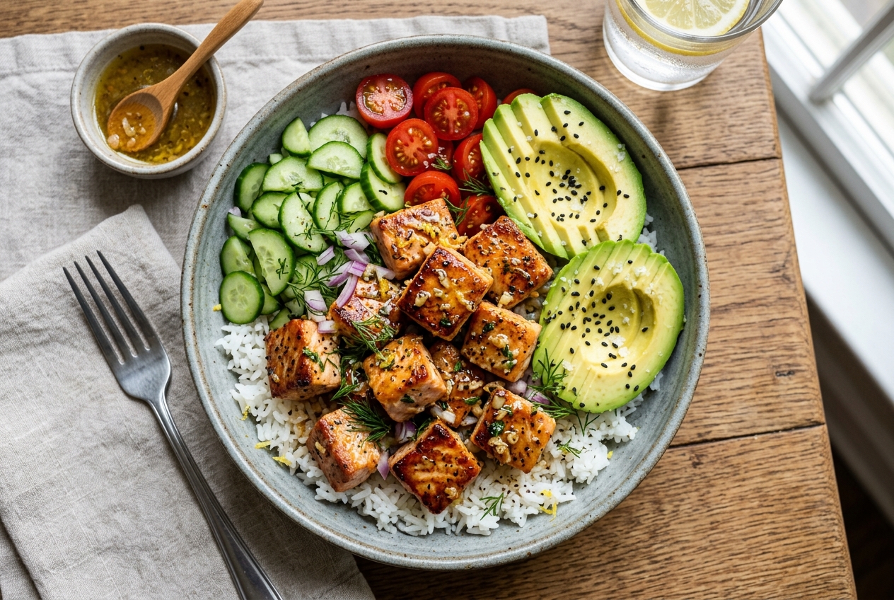 Garlic Lemon Salmon Bowl