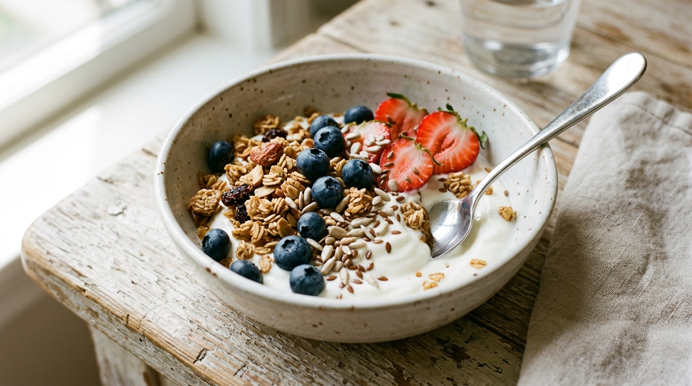 Granola with Yogurt (Quick 5-Minute Work Breakfast Bowl)