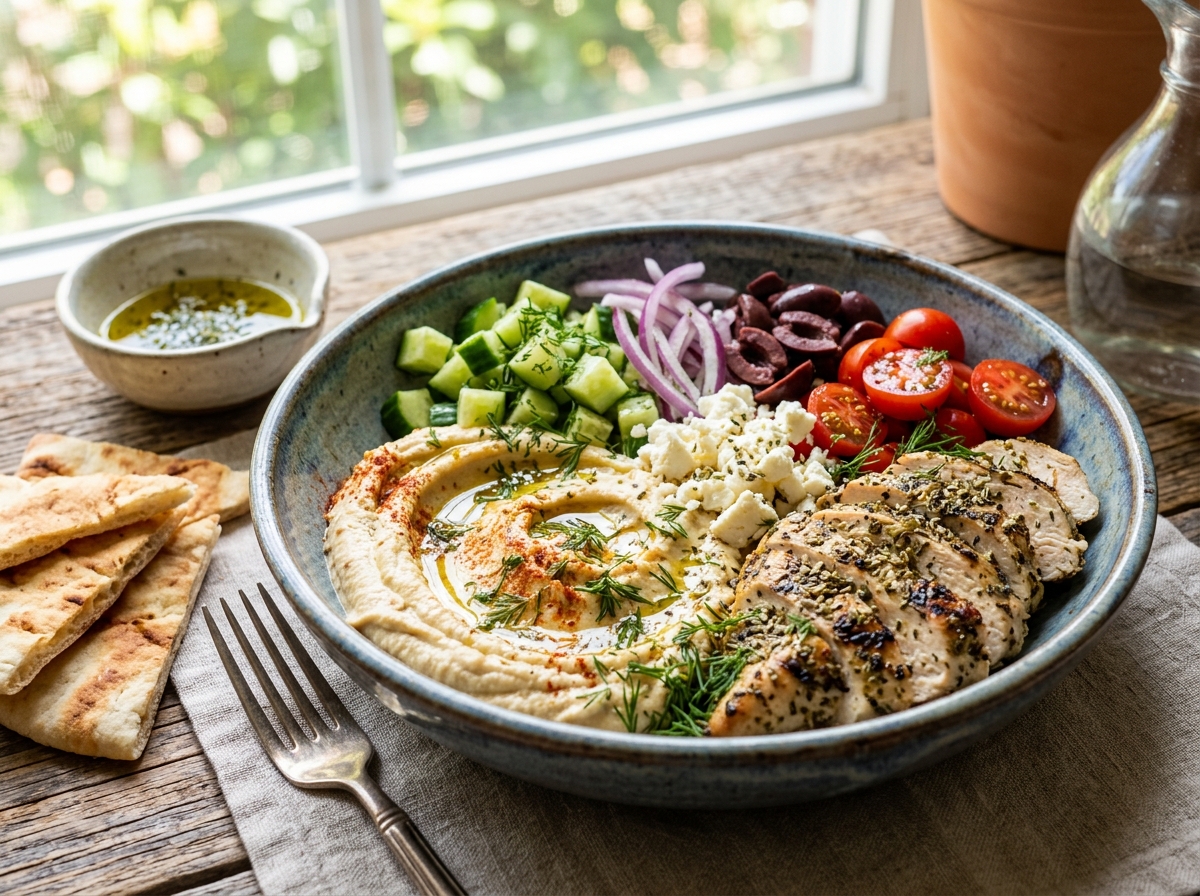 Greek Chicken Hummus Bowl (Easy 15-Minute Meal-Prep Lunch)