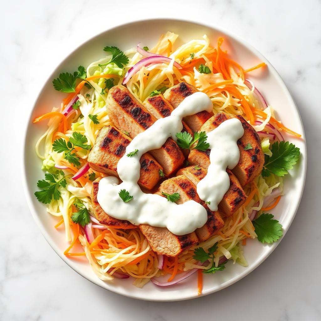 Grilled Chicken with Cabbage Salad and Yogurt Dressing