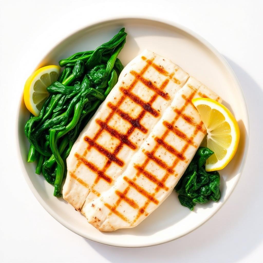 Grilled Fish (Tilapia/Cod) with Sautéed Spinach