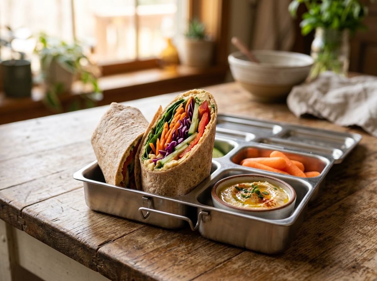 Crunchy Hummus Veggie Wrap: Healthy School Lunch Idea