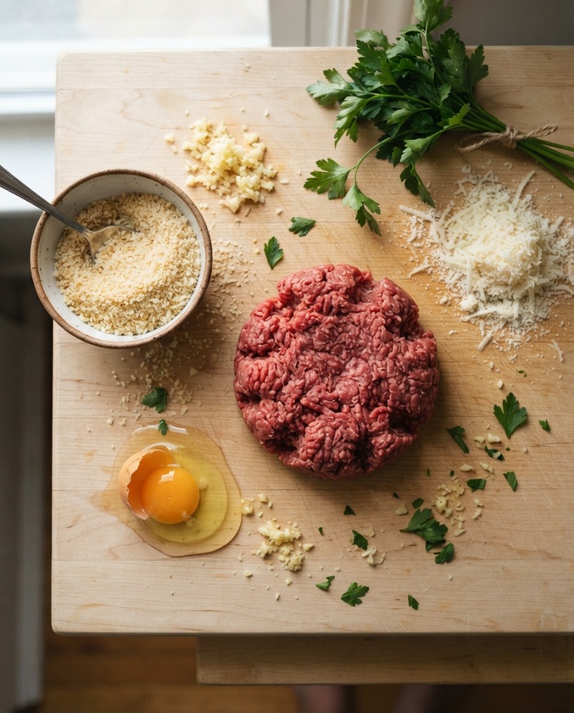 Lean Beef Meatballs – Easy High-Protein Dinner Recipe ingredients and preparation setup