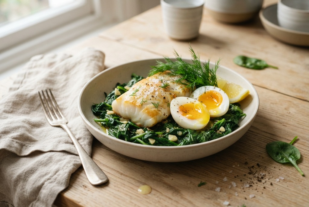 Light Fish and Spinach Breakfast Bowl – Easy High-Protein Recipe
