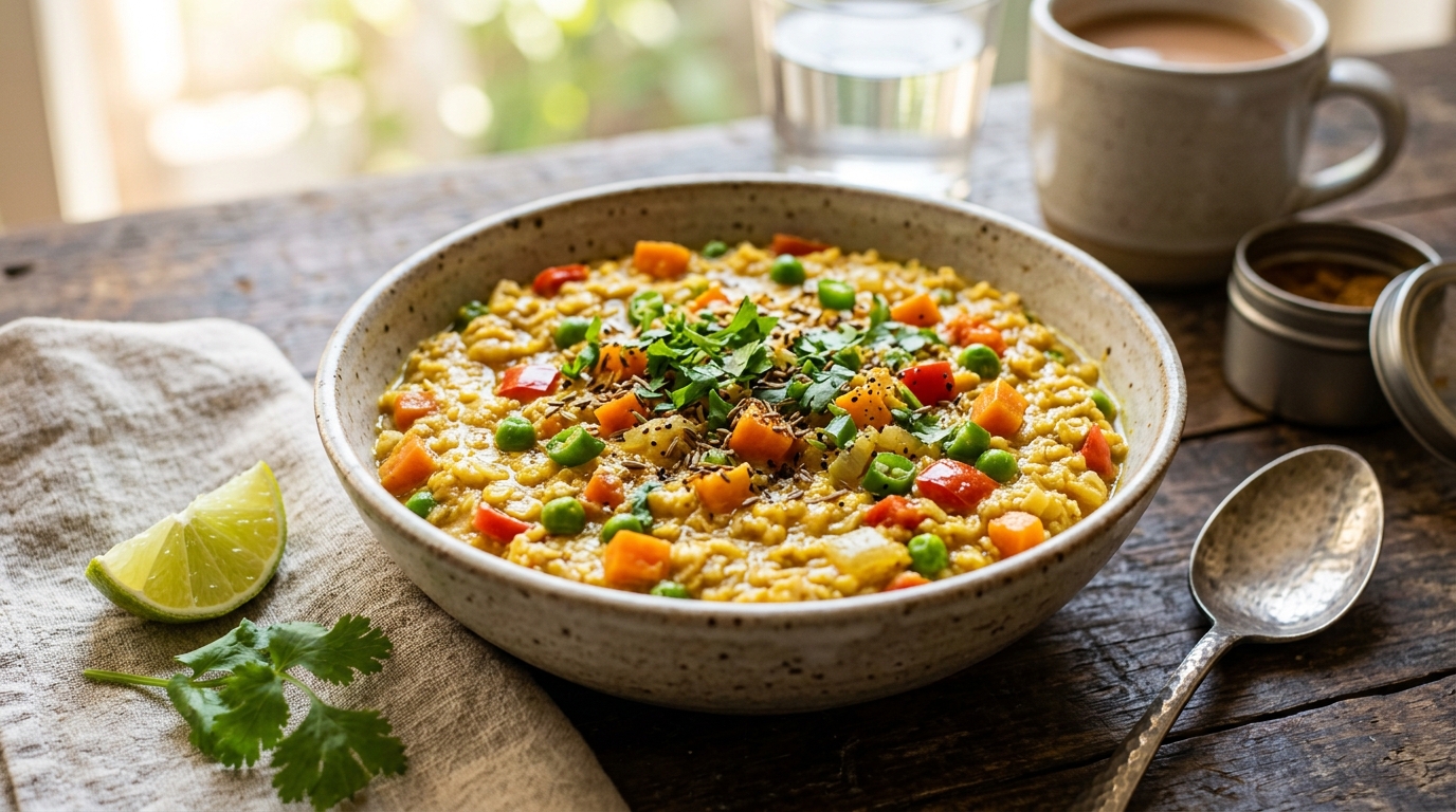 Quick Masala Oats Recipe (Savory Indian Breakfast for Work)