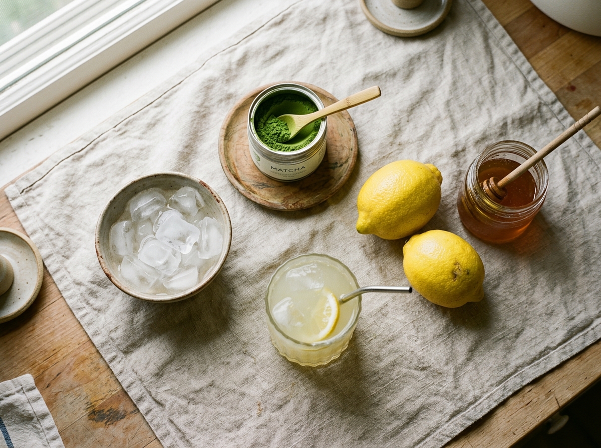 Refreshing Sparkling Matcha Lemonade: Easy 5-Minute Iced Matcha Recipe (Easy 5-Minute Recipe) ingredients and preparation setup