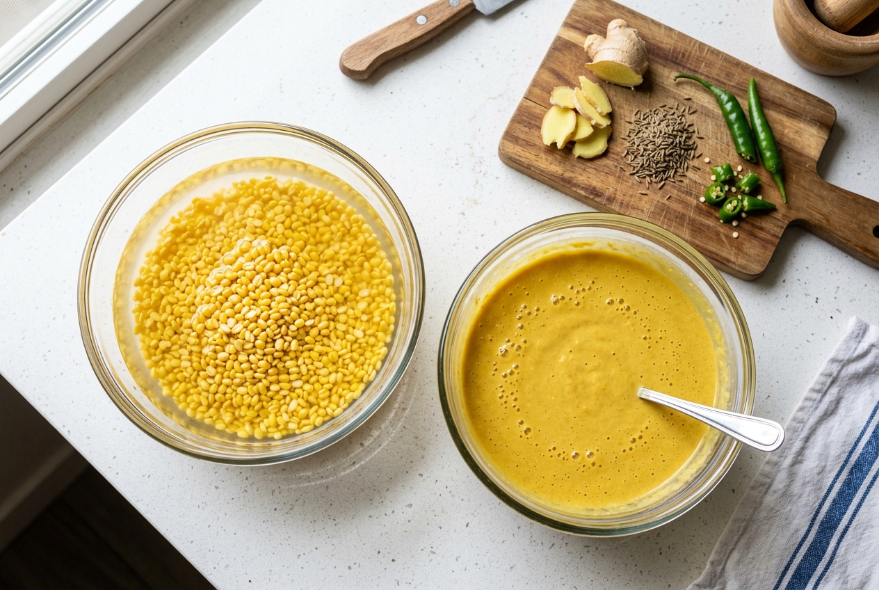 Moong Dal Dosa – Easy Crispy Indian Breakfast Recipe ingredients and preparation setup