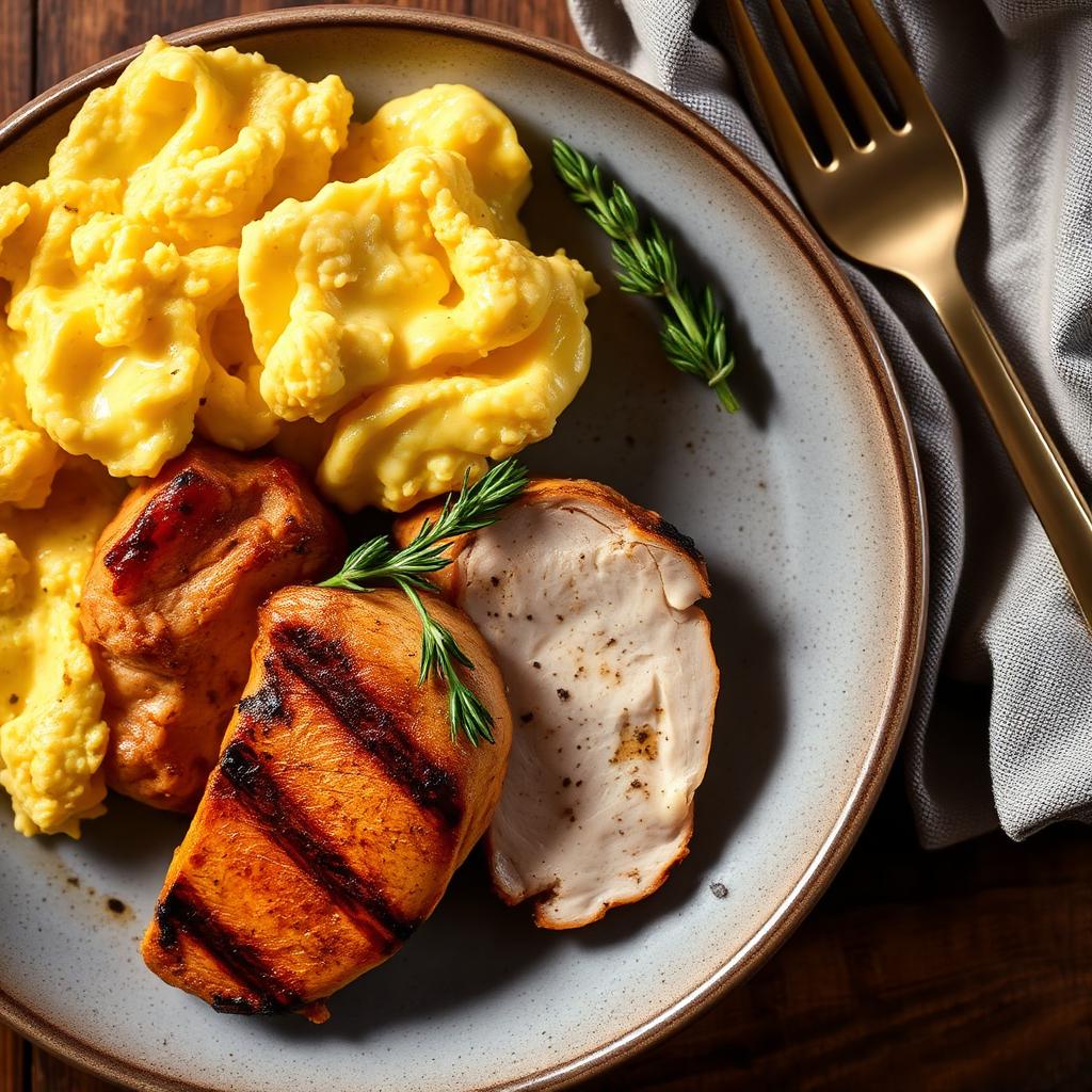 Muscle Builder Breakfast: Eggs & Grilled Chicken