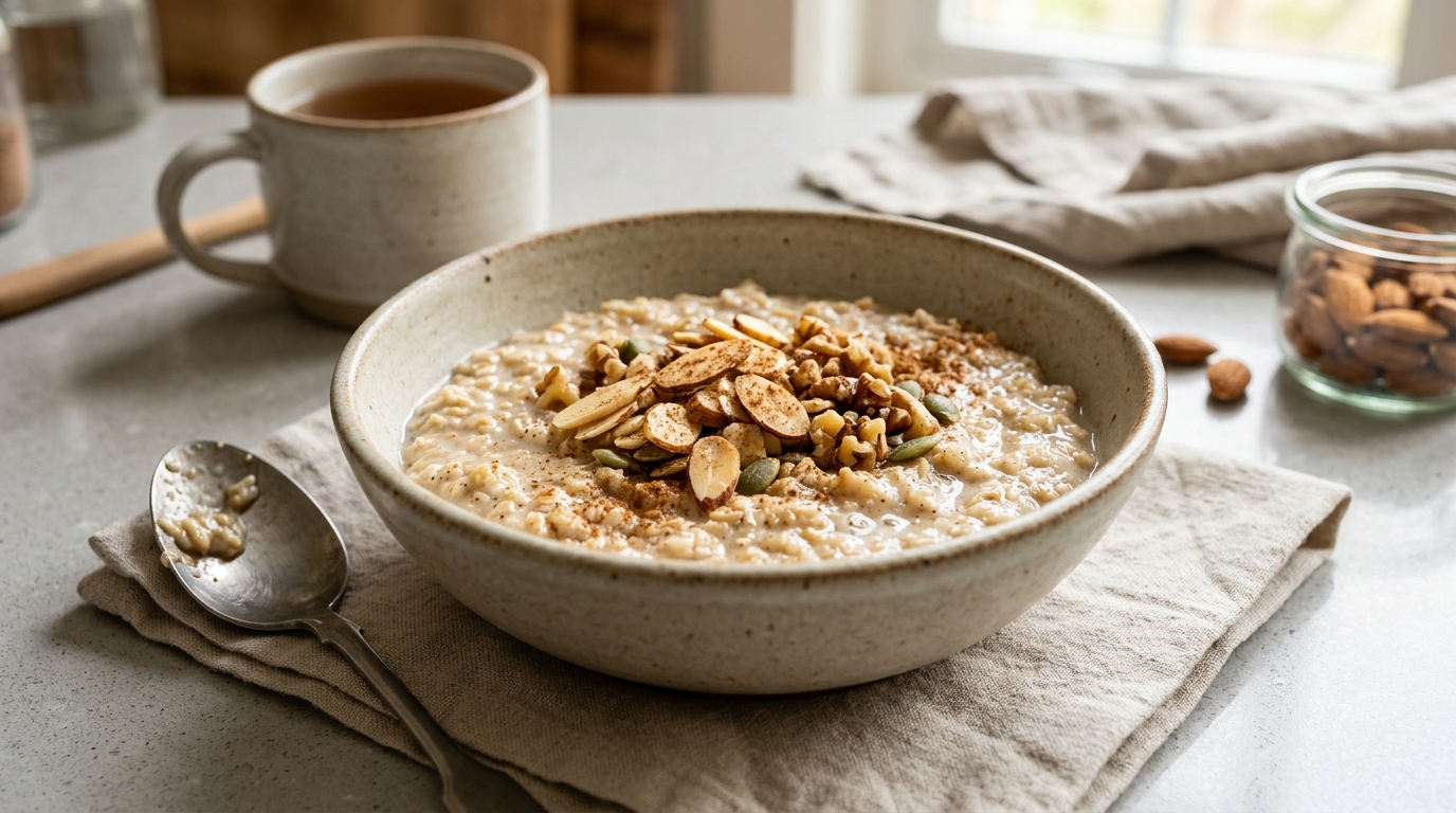 Oats Porridge with Nuts (Warm & Quick Workday Oatmeal)