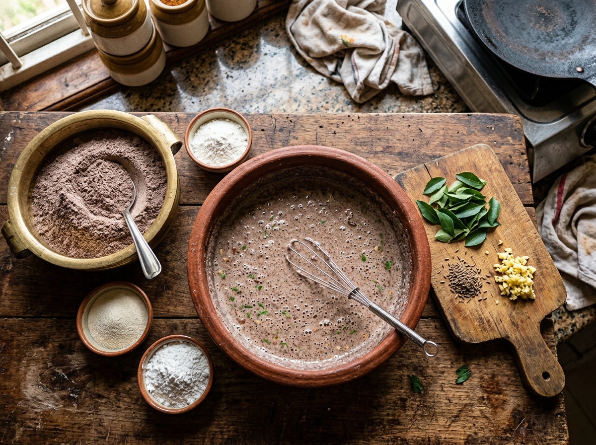 Ragi Dosa Recipe – Easy Finger Millet Dosa ingredients and preparation setup