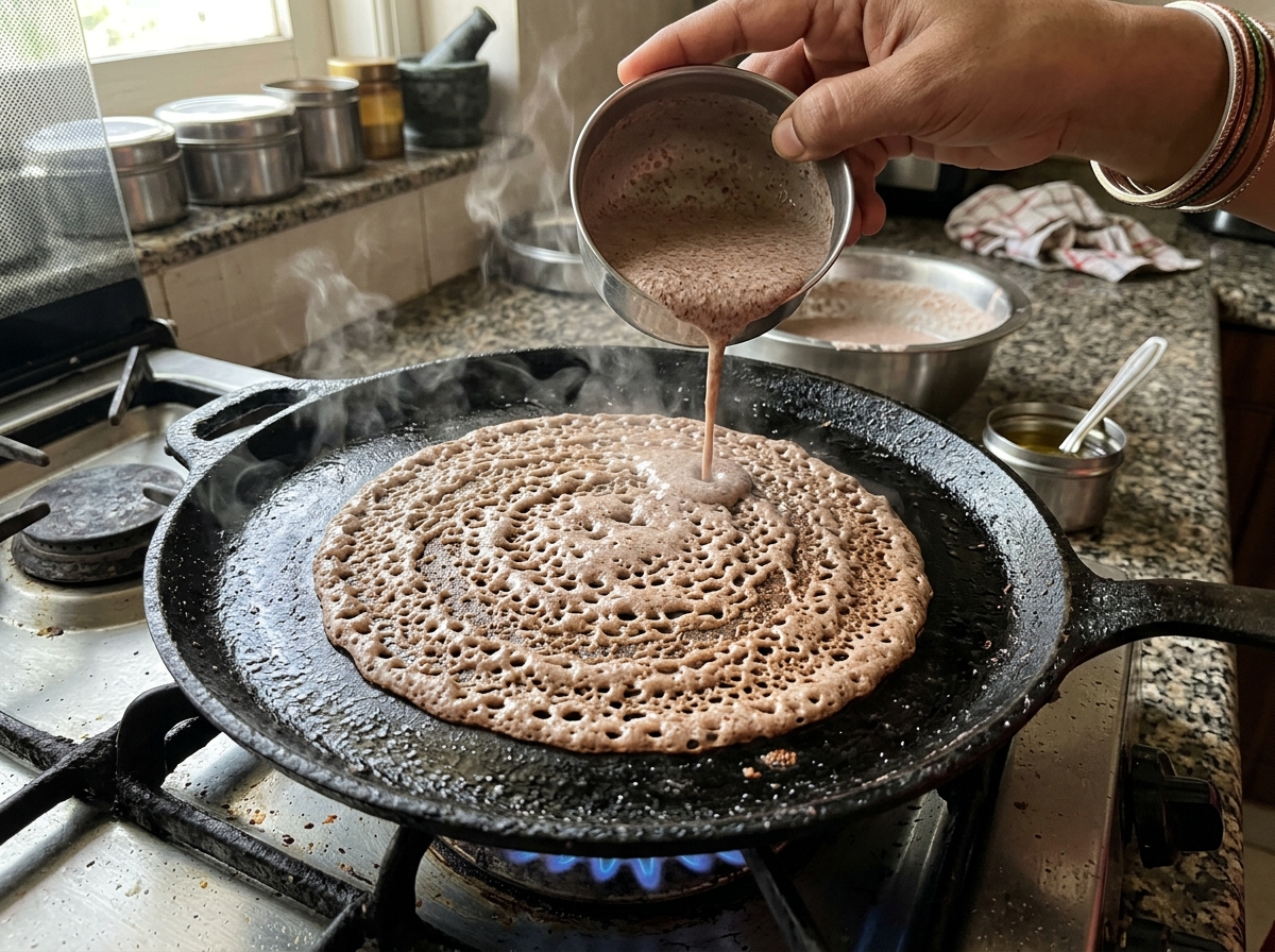 Ragi Dosa Recipe – Easy Finger Millet Dosa finished dish and serving presentation