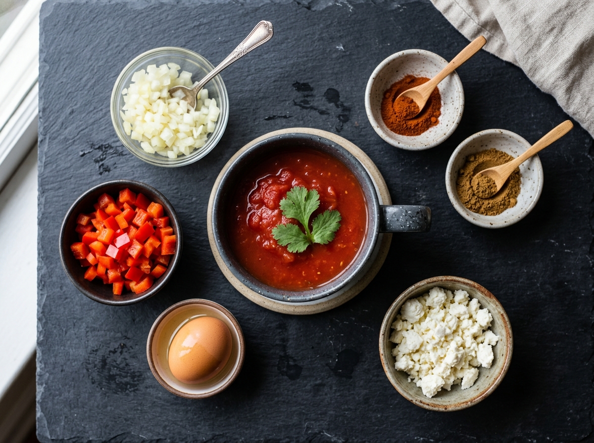Easy Shakshuka in a Cup: Quick 5-Minute Microwave Breakfast for Work ingredients and preparation setup