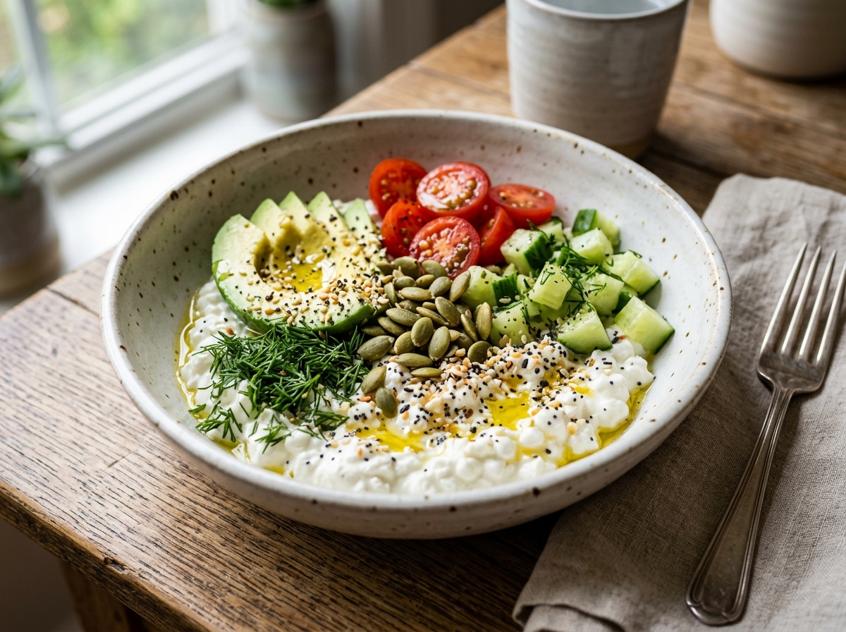 Savory Cottage Cheese Breakfast Bowl (High-Protein & No-Cook)